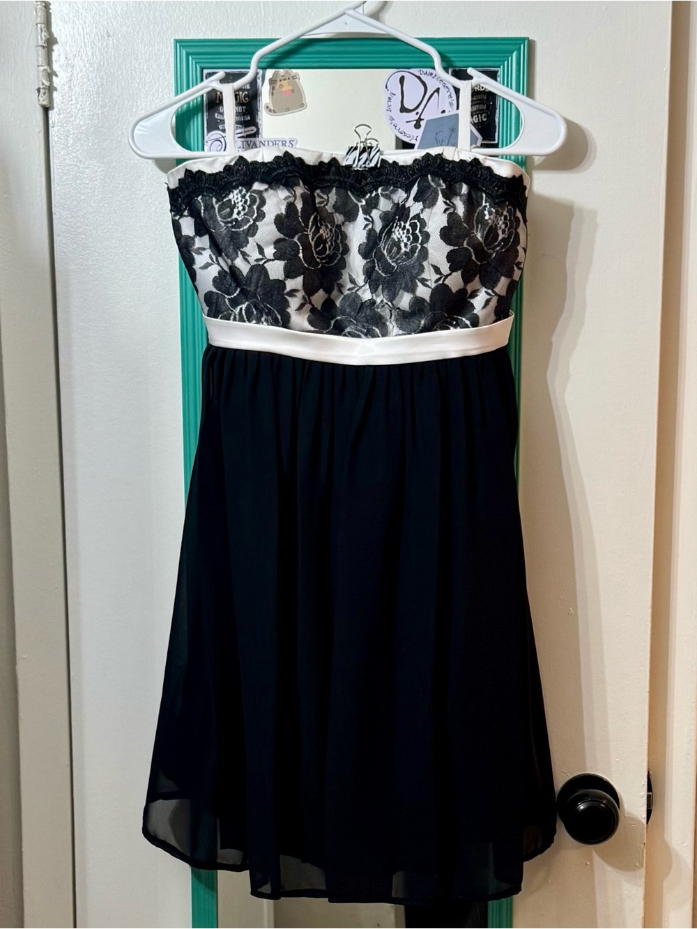 Strapless Black & White Floral Lace Dress